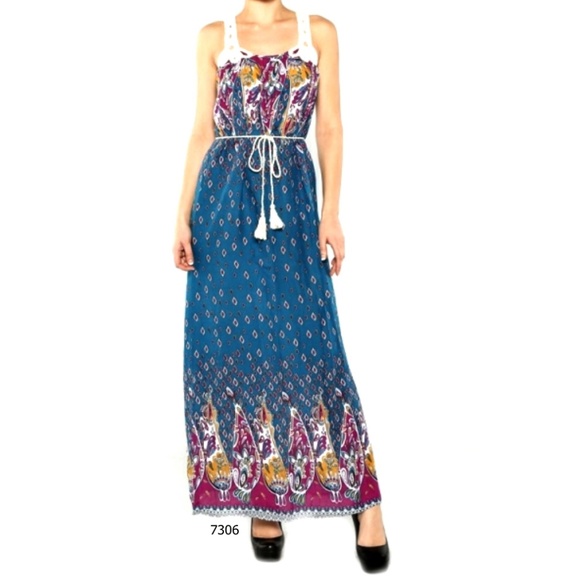 Dresses & Skirts - 3/$25 Blue Paisley Racer Crochet Dress Maxi NWT M